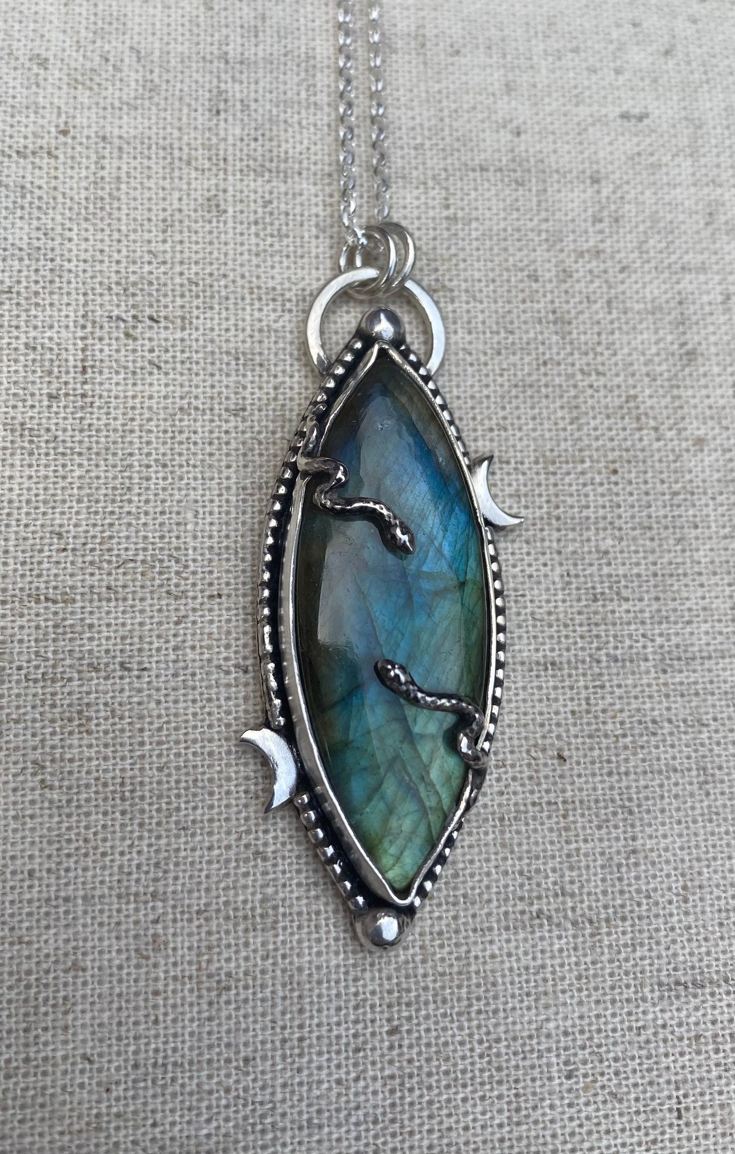 Sterling Silver Serpent Moon Labradorite Amulet Pendant Necklace