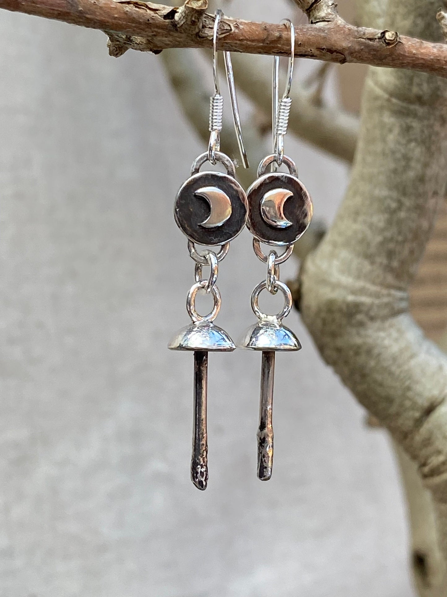 Recycled Sterling Silver Mushroom Moon Earrings