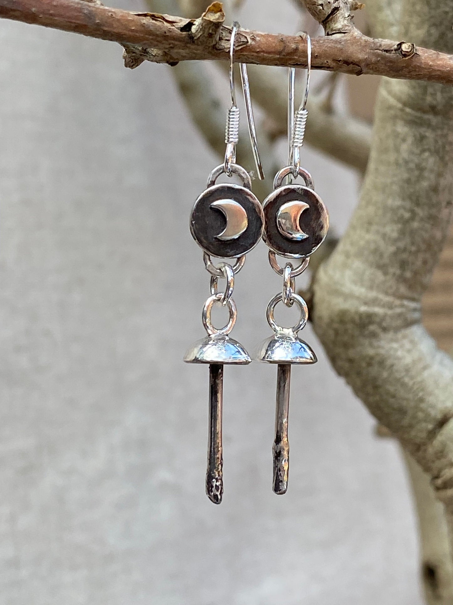 Recycled Sterling Silver Mushroom Moon Earrings