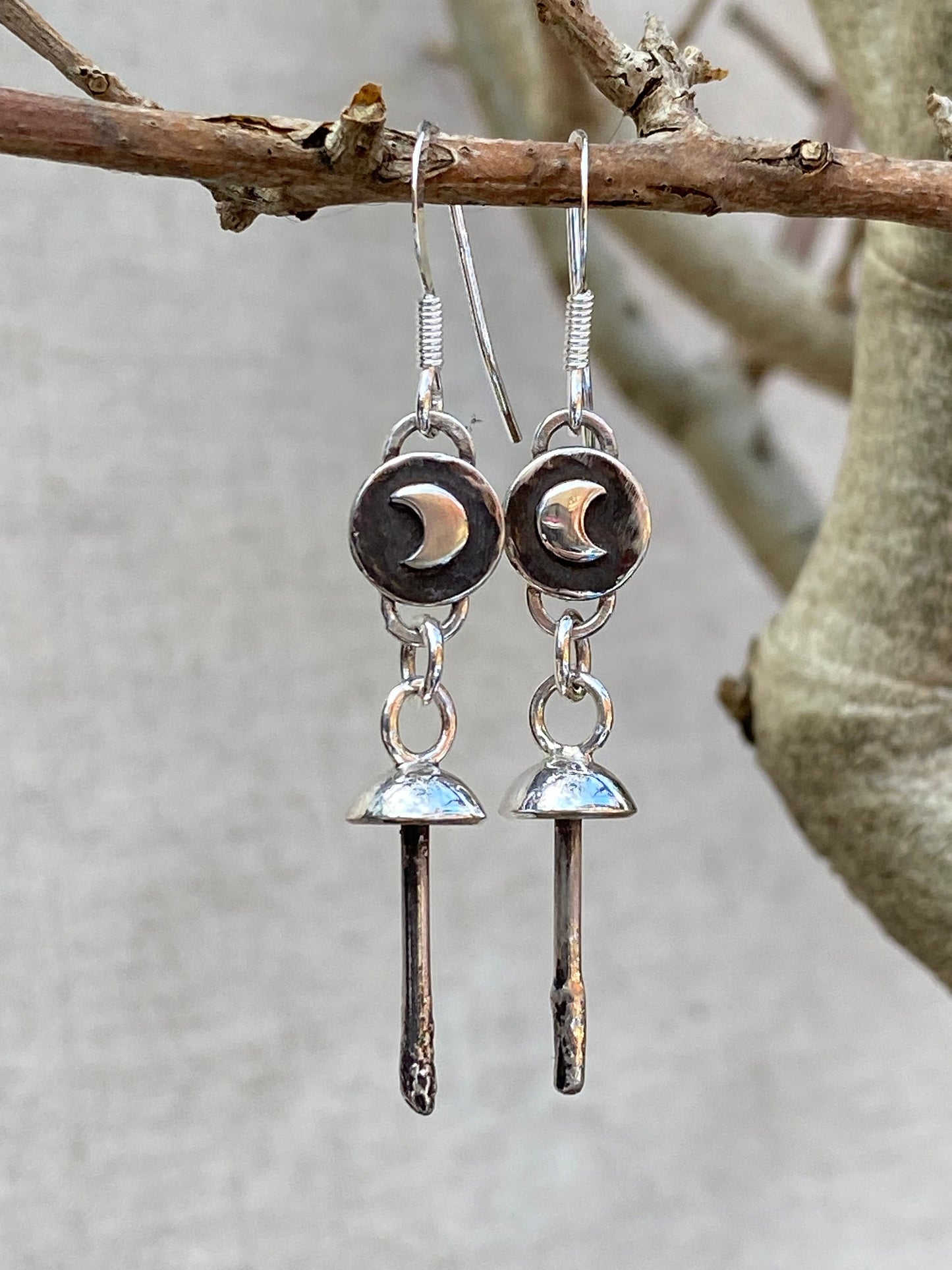 Recycled Sterling Silver Mushroom Moon Earrings