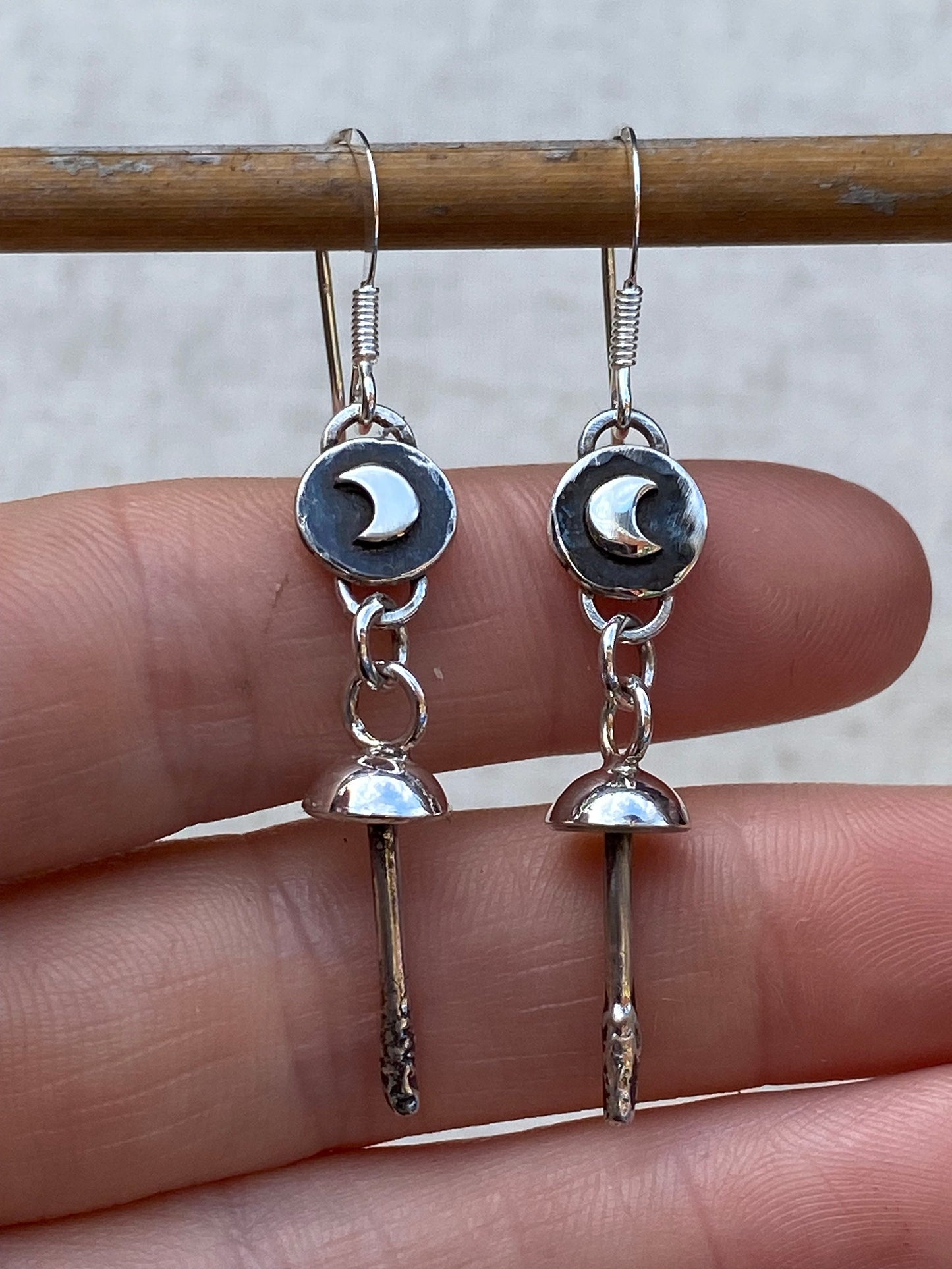 Recycled Sterling Silver Mushroom Moon Earrings