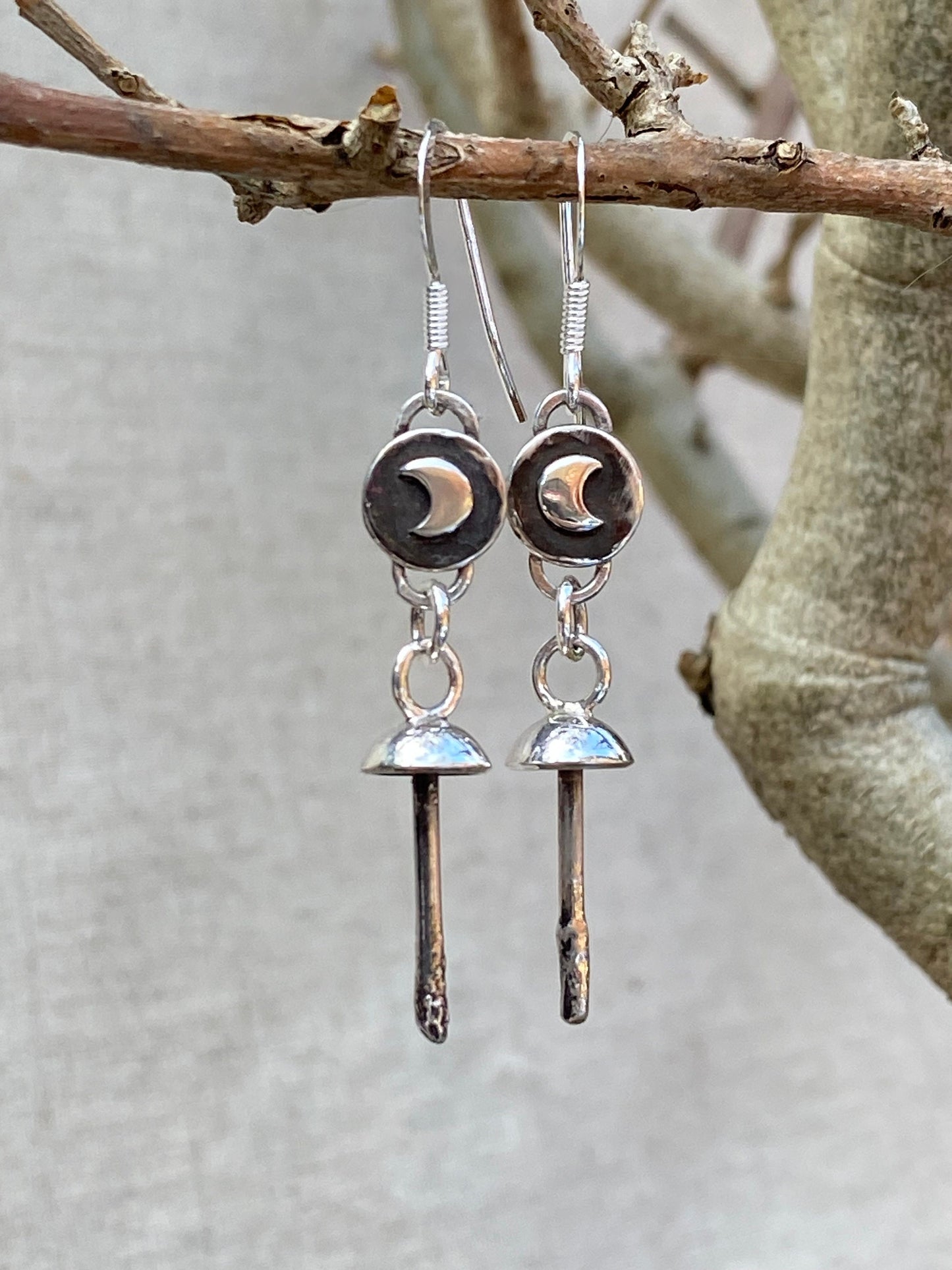 Recycled Sterling Silver Mushroom Moon Earrings