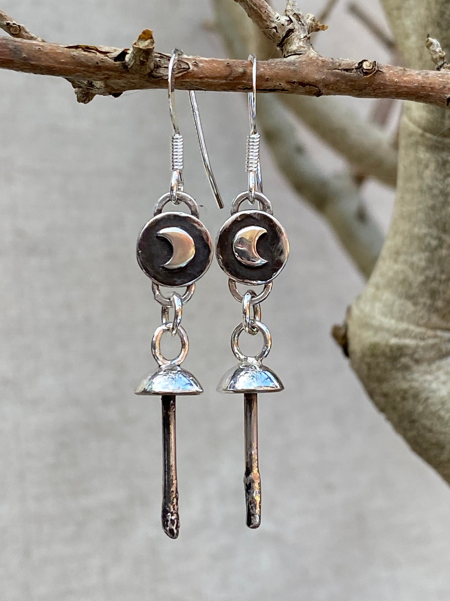 Recycled Sterling Silver Mushroom Moon Earrings