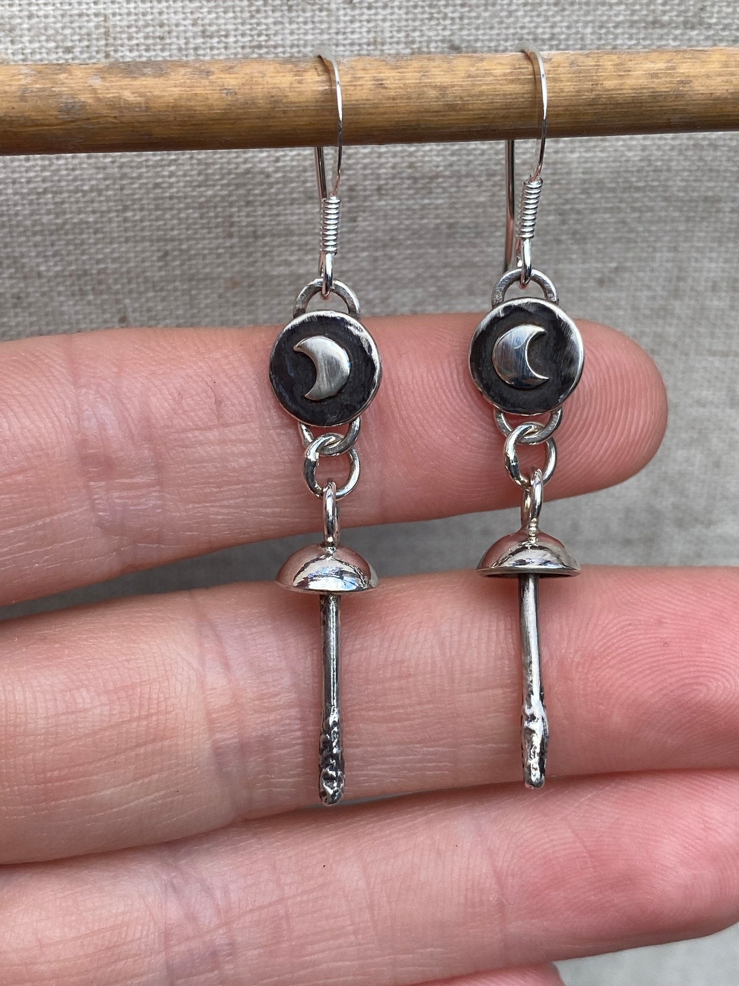 Recycled Sterling Silver Mushroom Moon Earrings