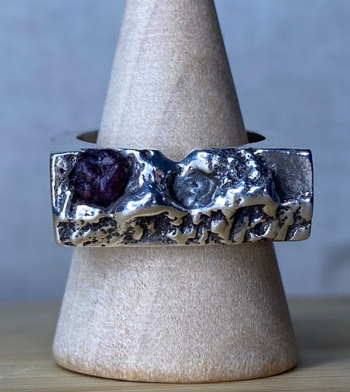 Earthbound Sapphire Sands Solid Silver Chunky Organic Raw Sapphire Ring