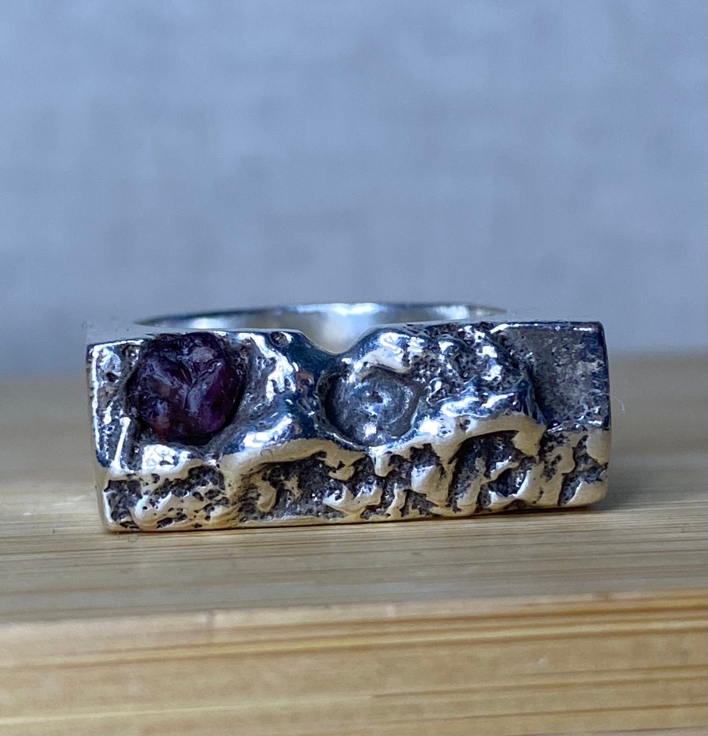 Earthbound Sapphire Sands Solid Silver Chunky Organic Raw Sapphire Ring