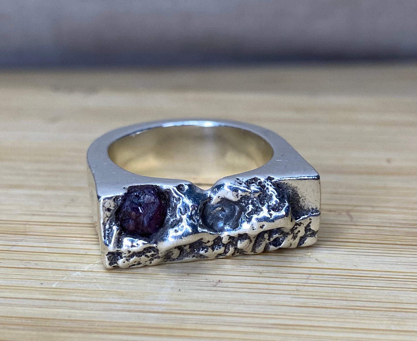 Earthbound Sapphire Sands Solid Silver Chunky Organic Raw Sapphire Ring