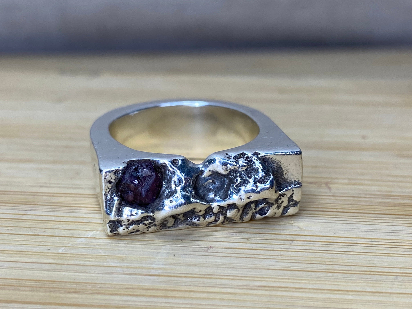 Earthbound Sapphire Sands Solid Silver Chunky Organic Raw Sapphire Ring