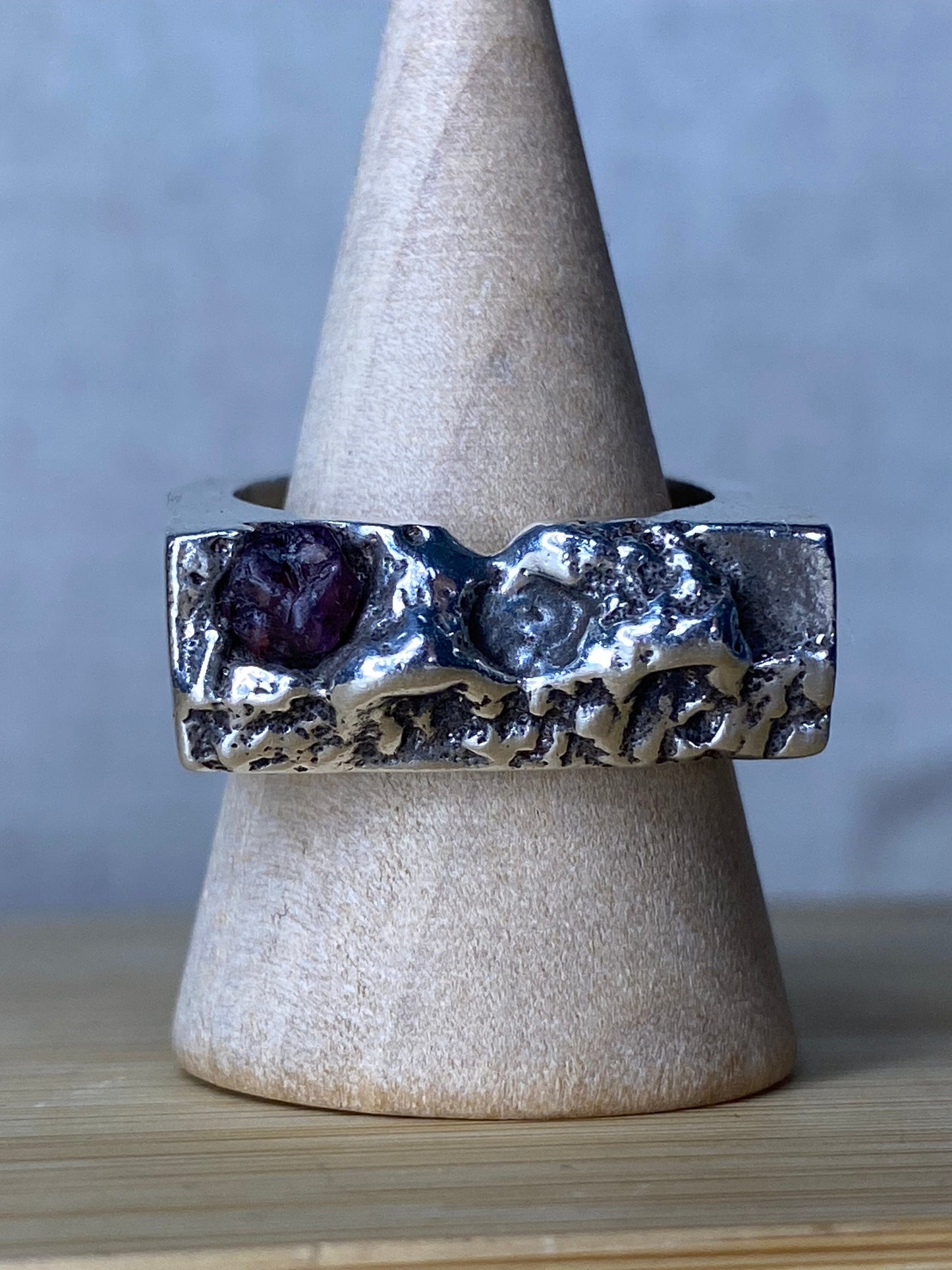 Earthbound Sapphire Sands Solid Silver Chunky Organic Raw Sapphire Ring