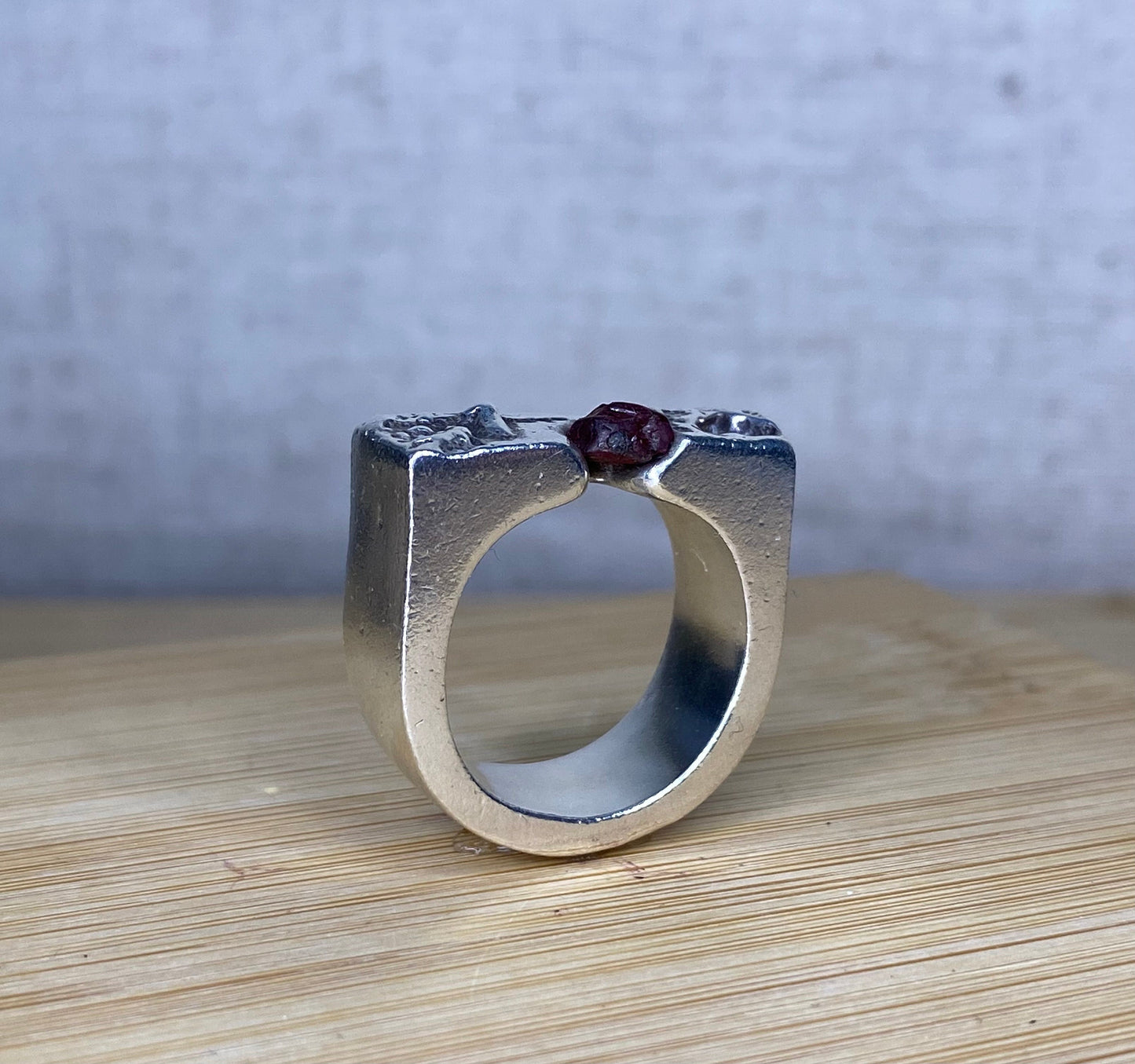 Earthbound Sapphire Sands Solid Silver Chunky Organic Raw Sapphire Ring