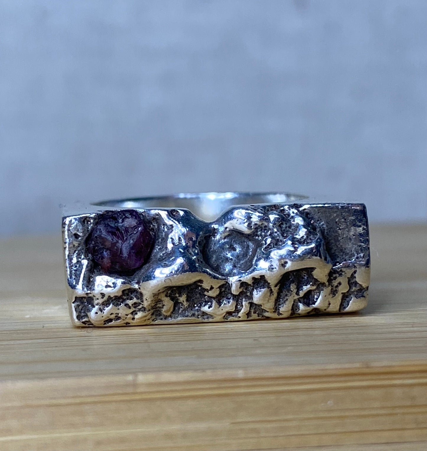 Earthbound Sapphire Sands Solid Silver Chunky Organic Raw Sapphire Ring