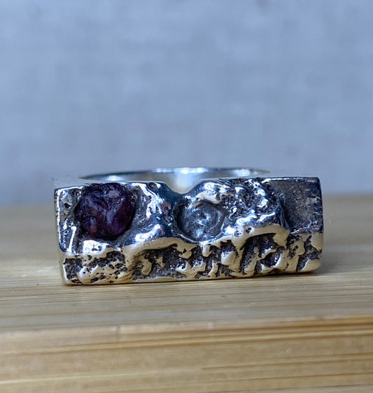 Earthbound Sapphire Sands Solid Silver Chunky Organic Raw Sapphire Ring