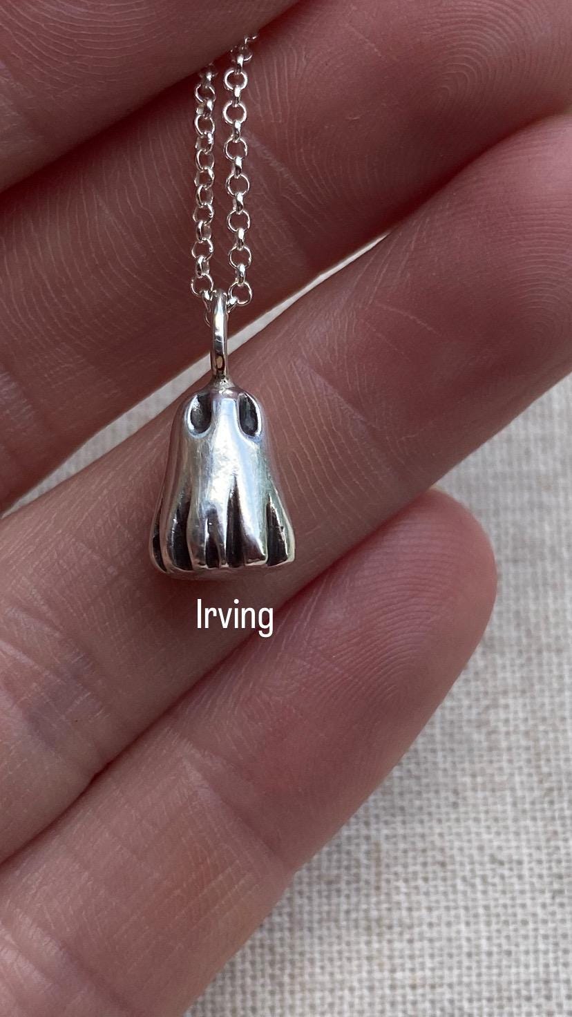 Solid Sterling Silver Dainty Ghost Pendant Necklace