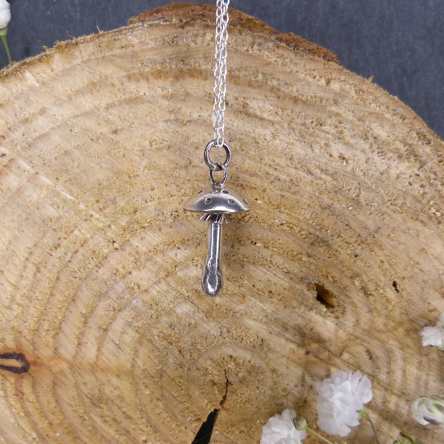 Sterling Silver Fly Agaric Mushroom Moon Pendant