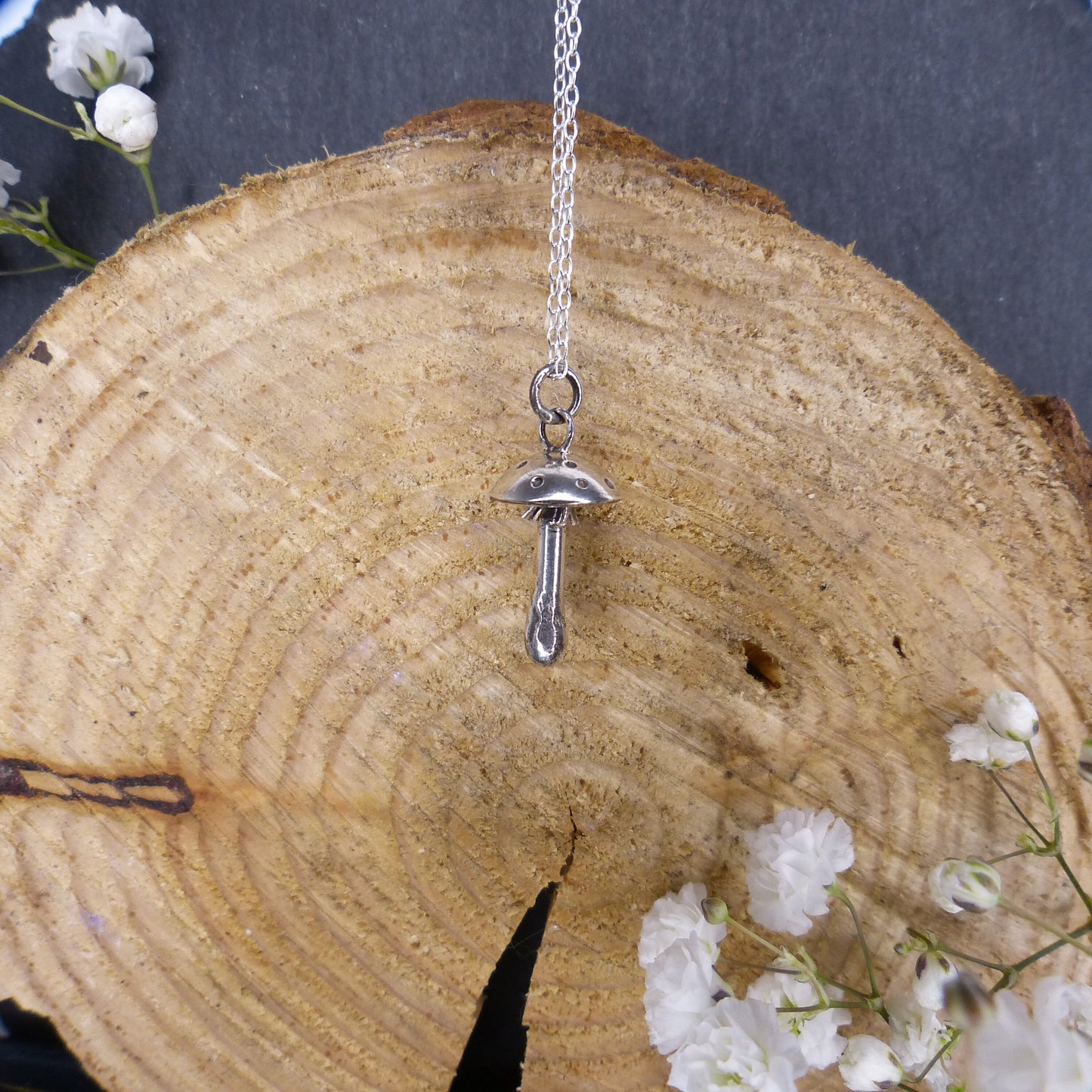 Sterling Silver Fly Agaric Mushroom Moon Pendant