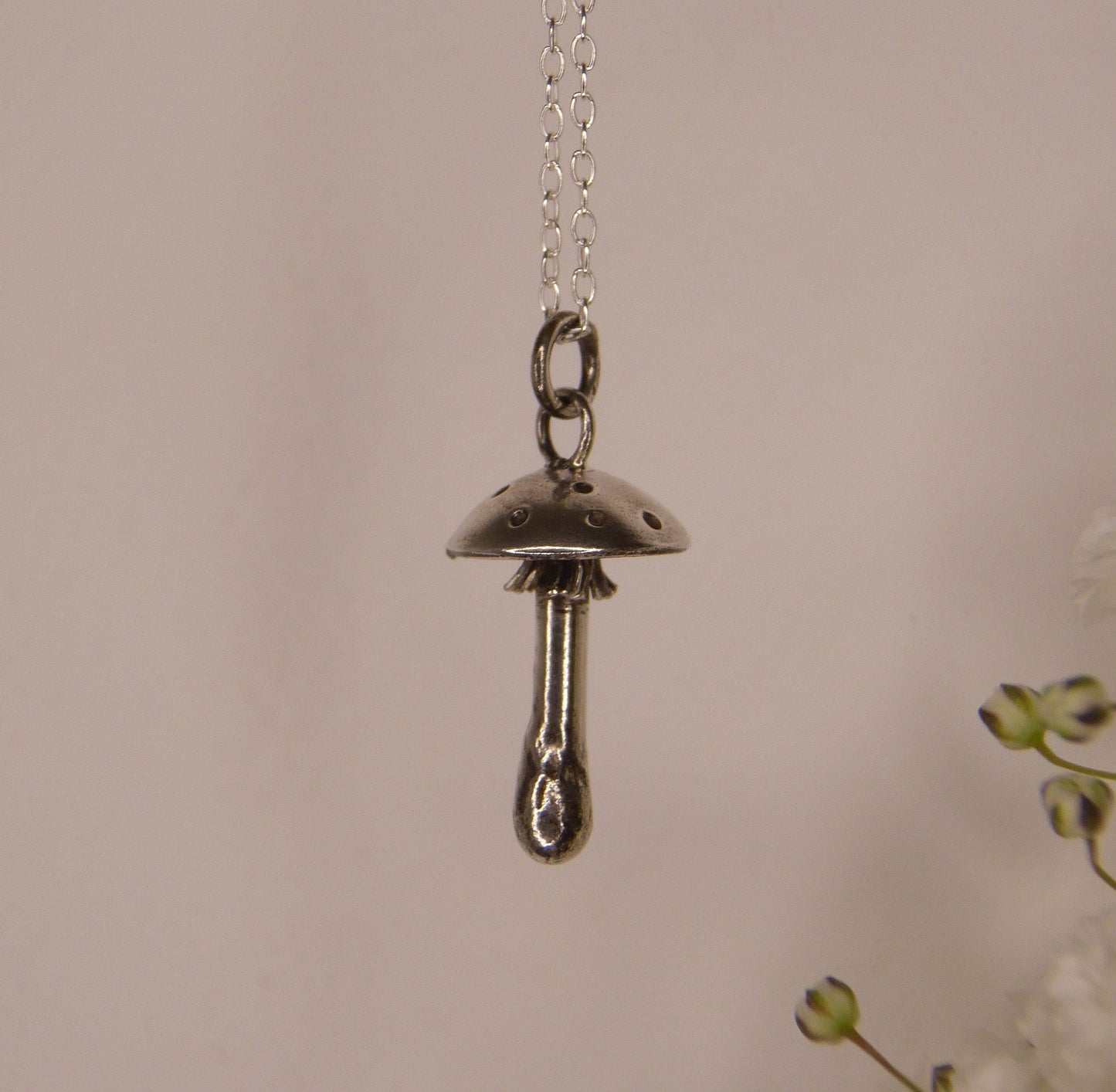 Sterling Silver Fly Agaric Mushroom Moon Pendant