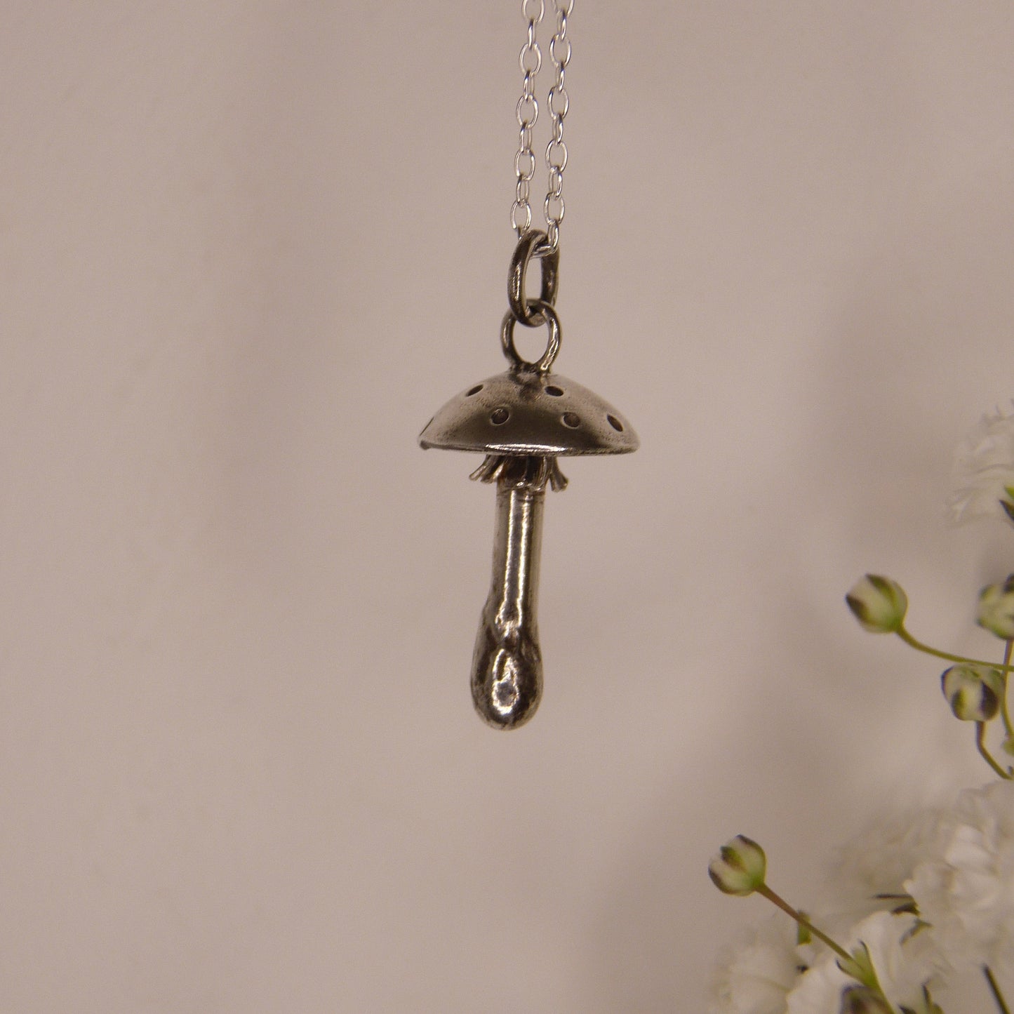 Sterling Silver Fly Agaric Mushroom Moon Pendant