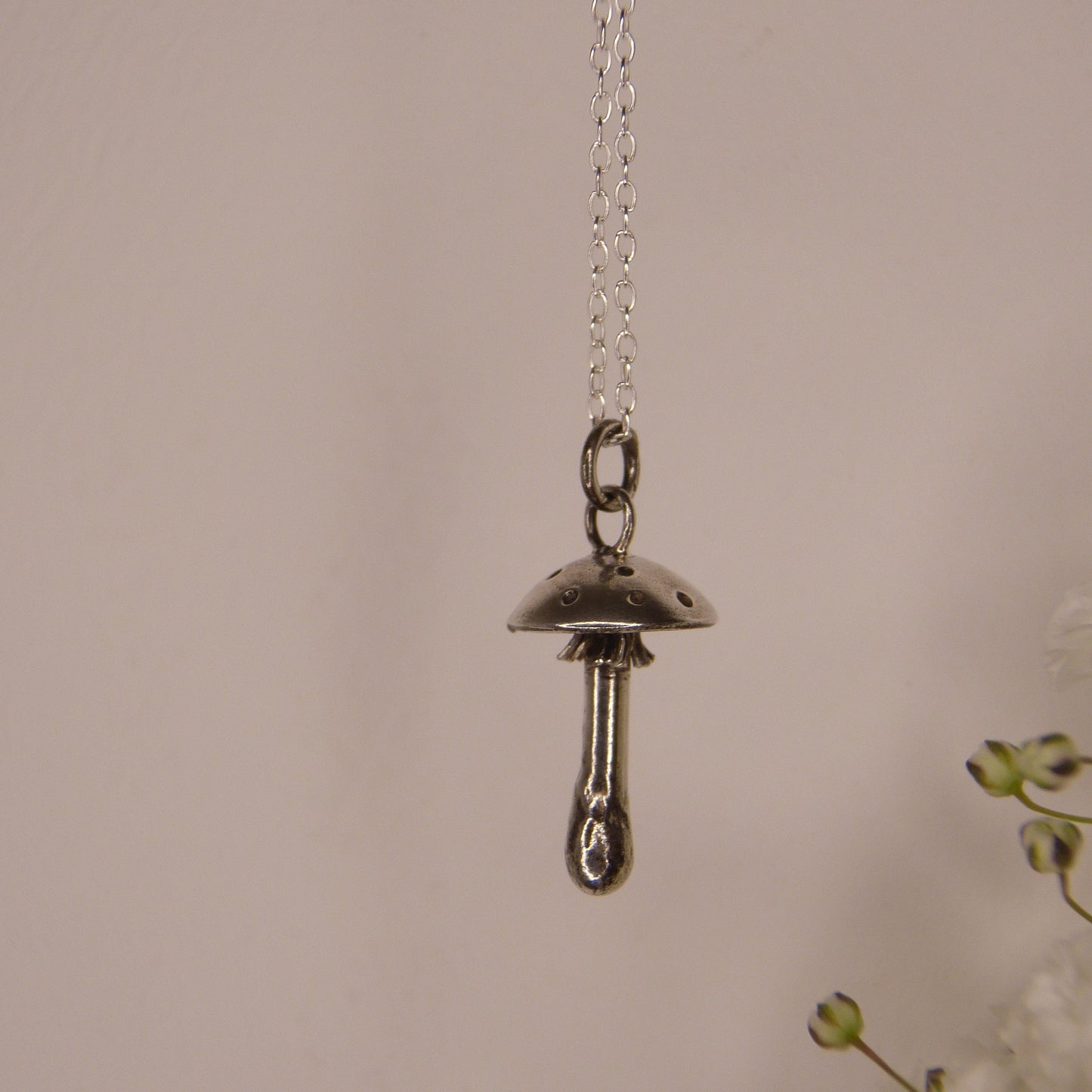 Sterling Silver Fly Agaric Mushroom Moon Pendant