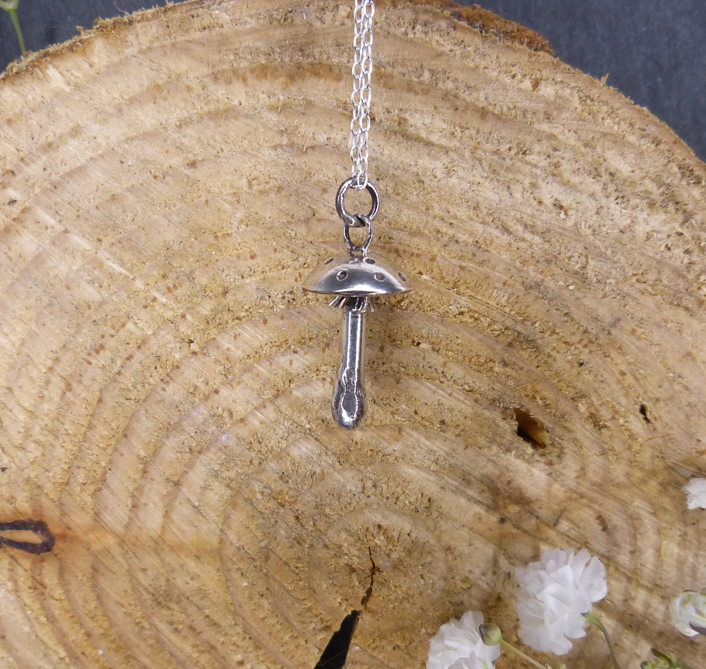 Sterling Silver Fly Agaric Mushroom Moon Pendant