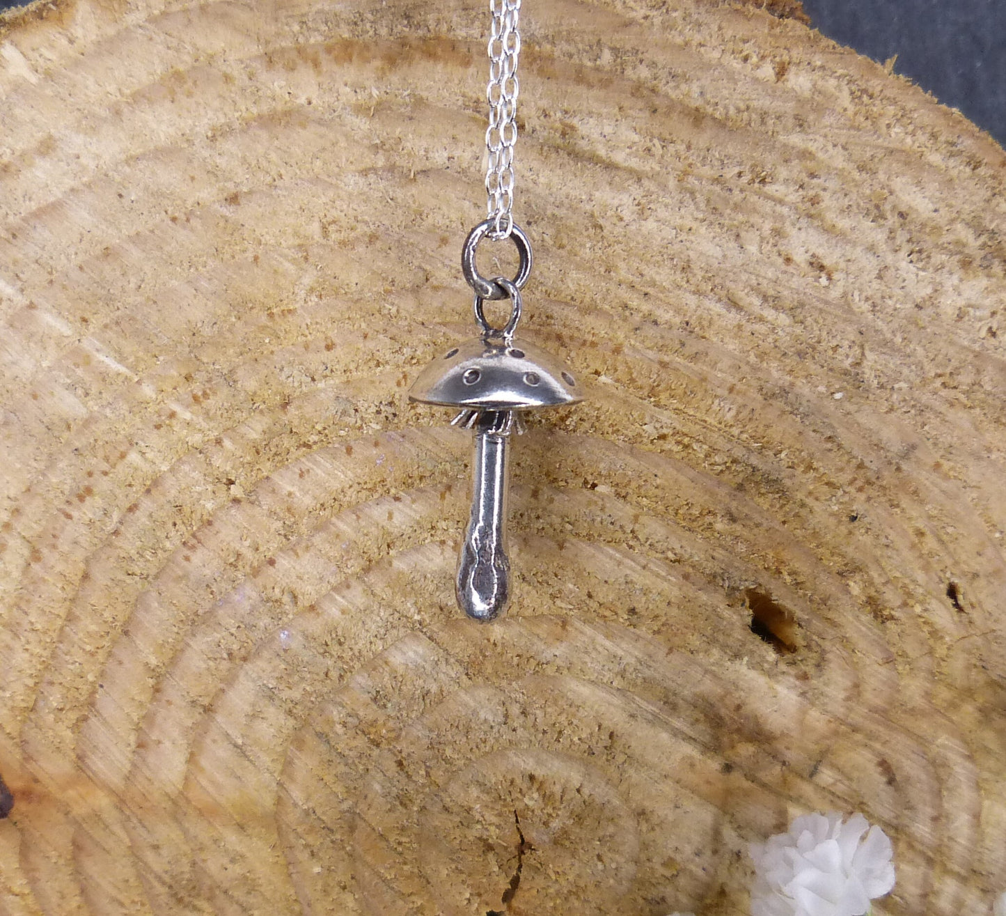 Sterling Silver Fly Agaric Mushroom Moon Pendant