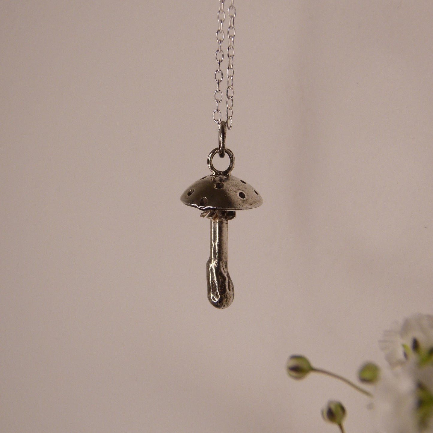 Sterling Silver Fly Agaric Mushroom Moon Pendant