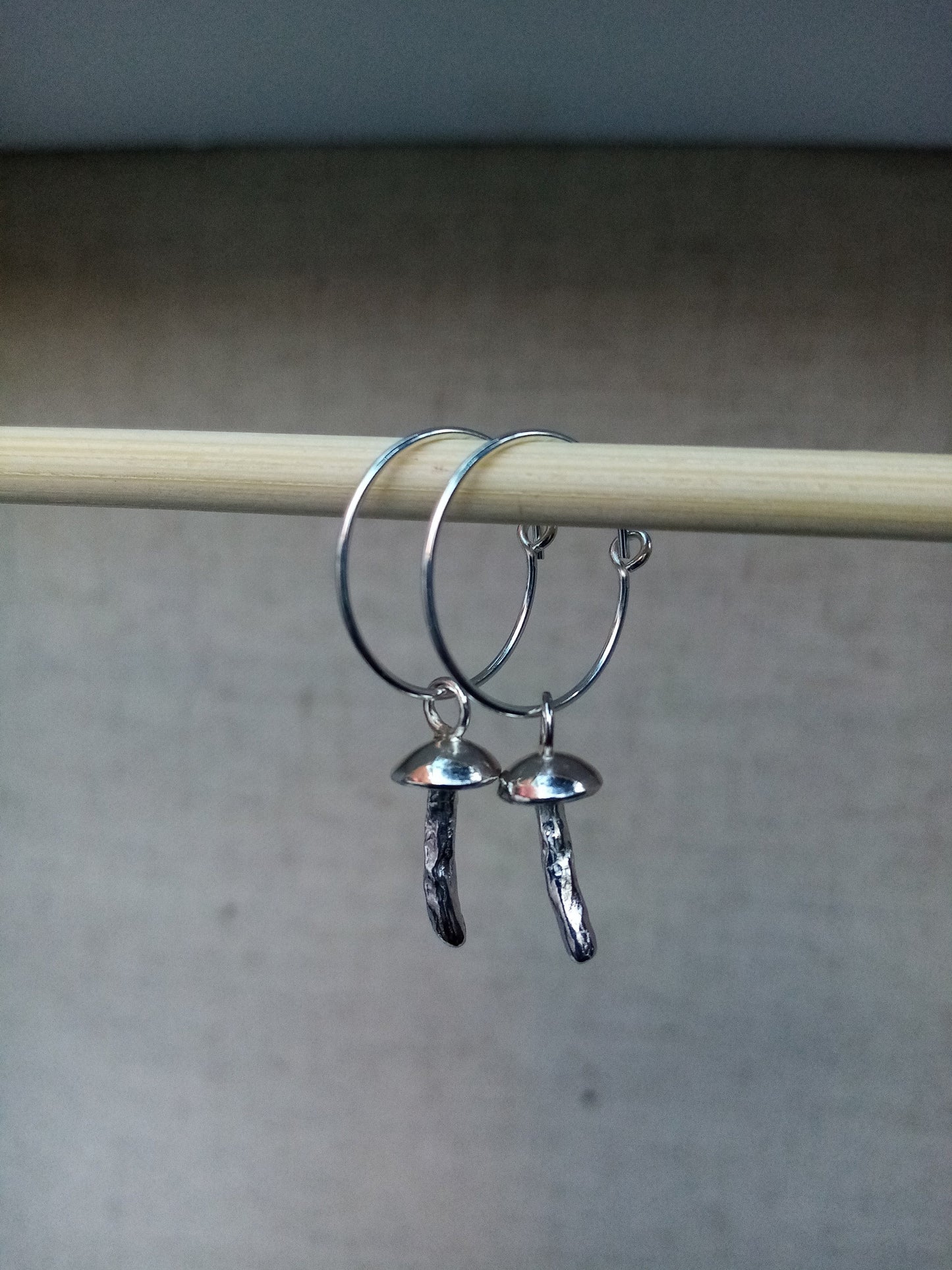 Recycled Sterling Silver or Copper Dainty Mushroom Hoop Earrings