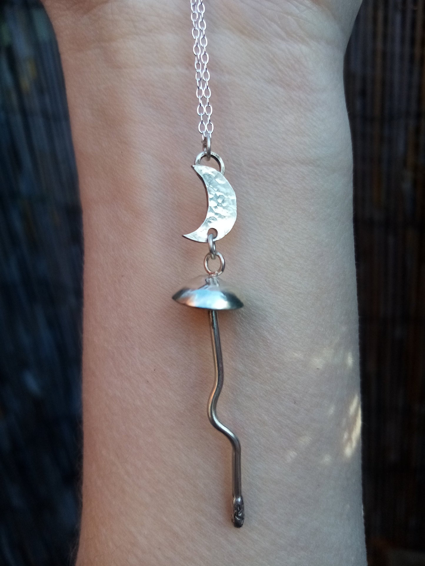 Recycled Sterling Silver Moon and Mushroom Pendant Necklace