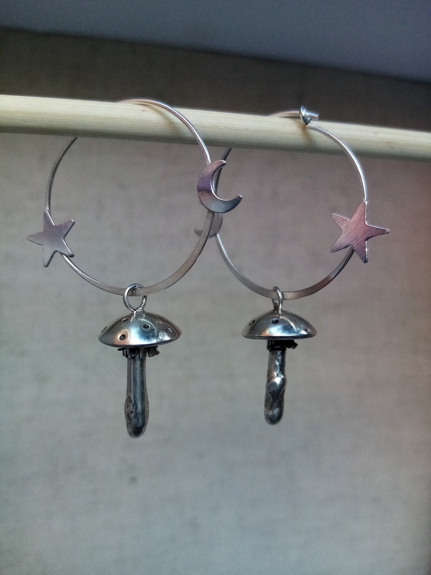 Recycled Sterling Silver Celestial Fly Agaric Mushroom Hoop Earrings