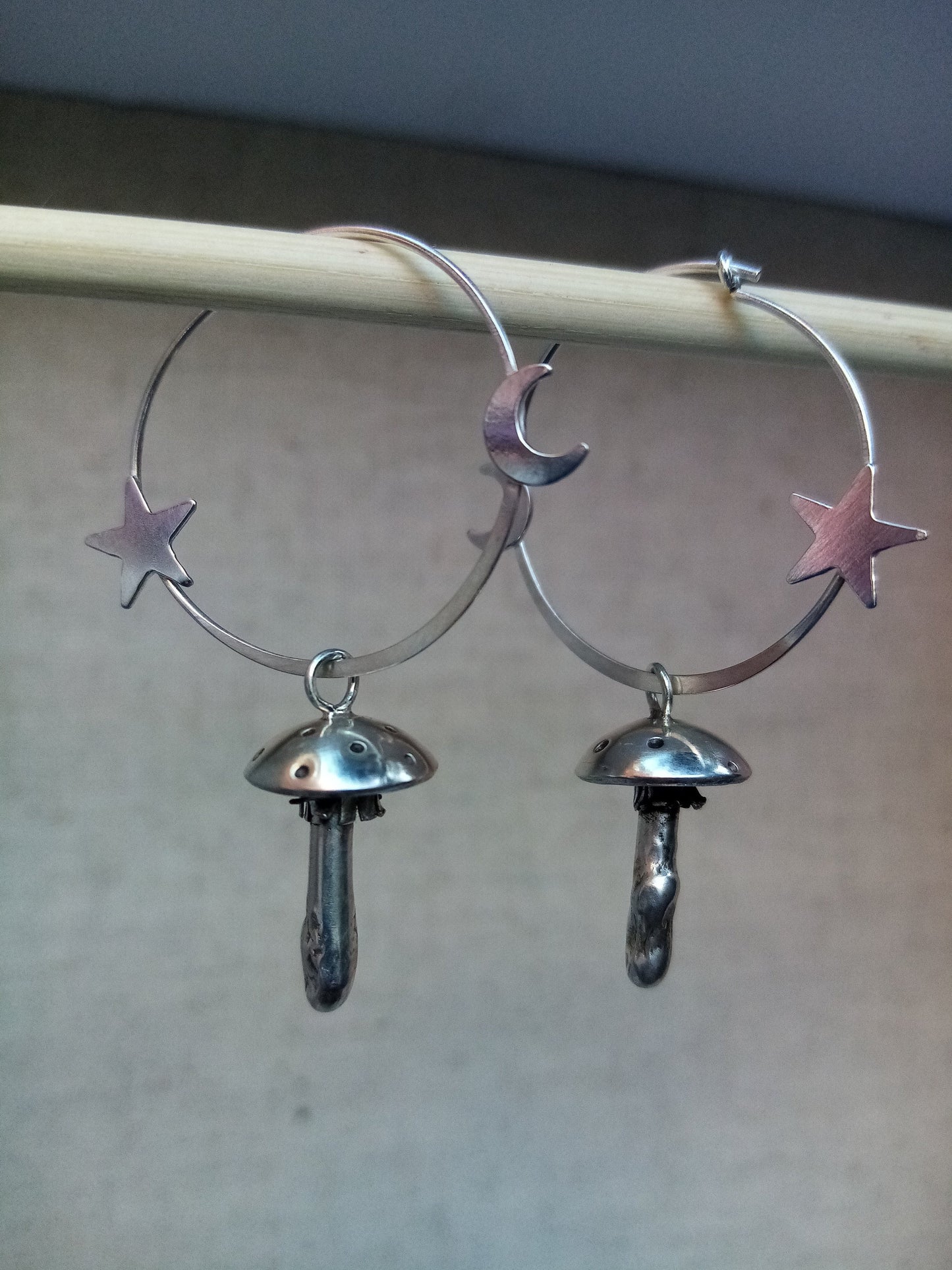 Recycled Sterling Silver Celestial Fly Agaric Mushroom Hoop Earrings