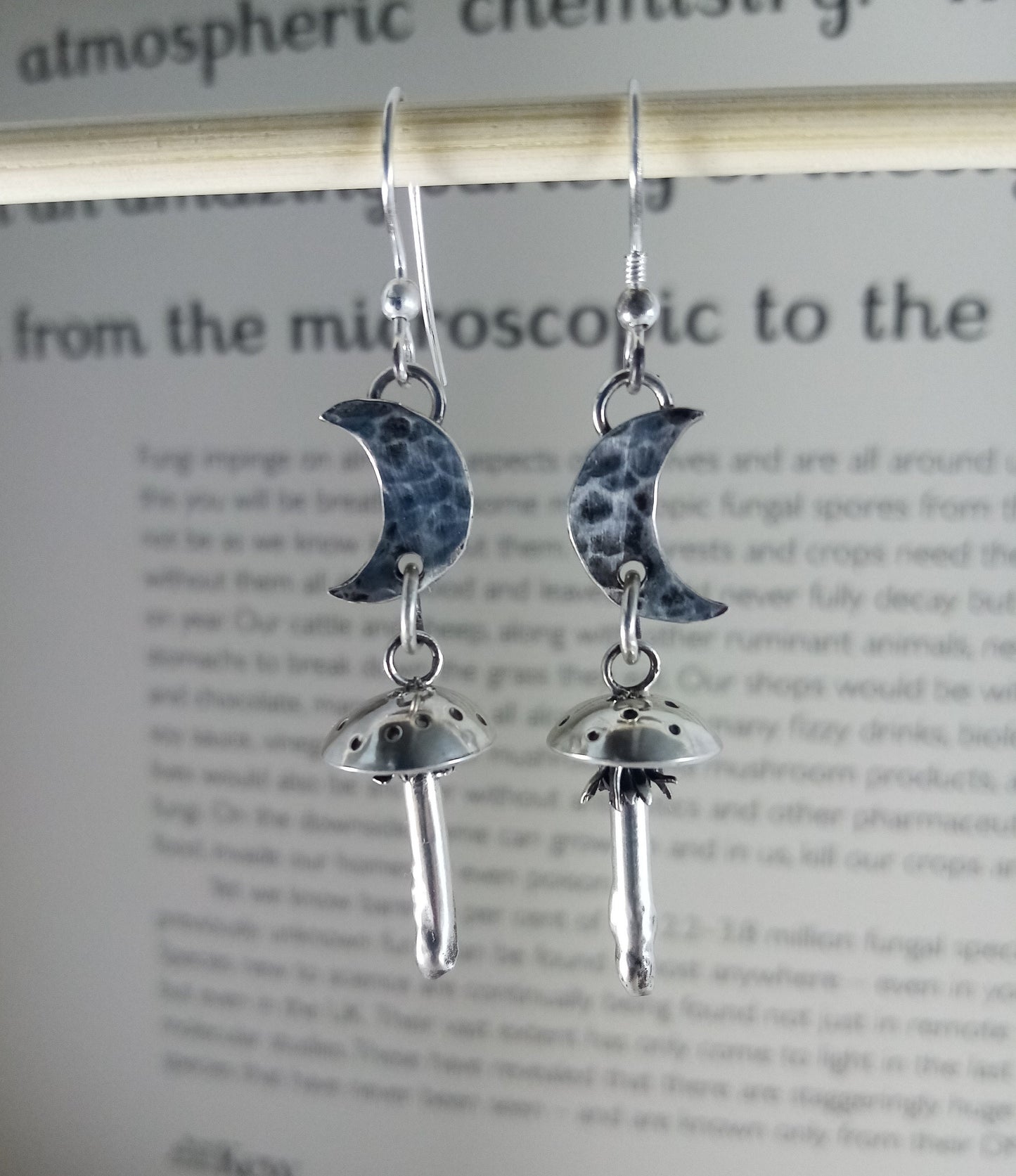 Sterling Silver Fly Agaric Mushroom Moon Earrings