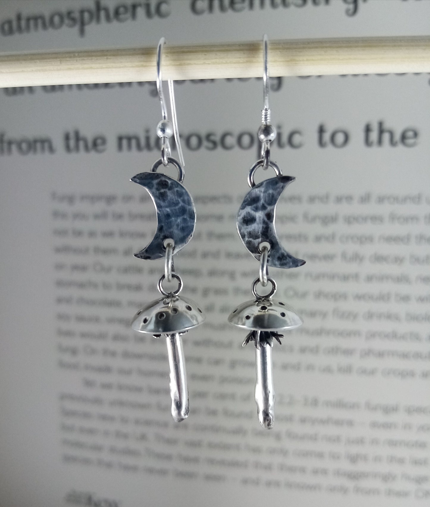 Sterling Silver Fly Agaric Mushroom Moon Earrings