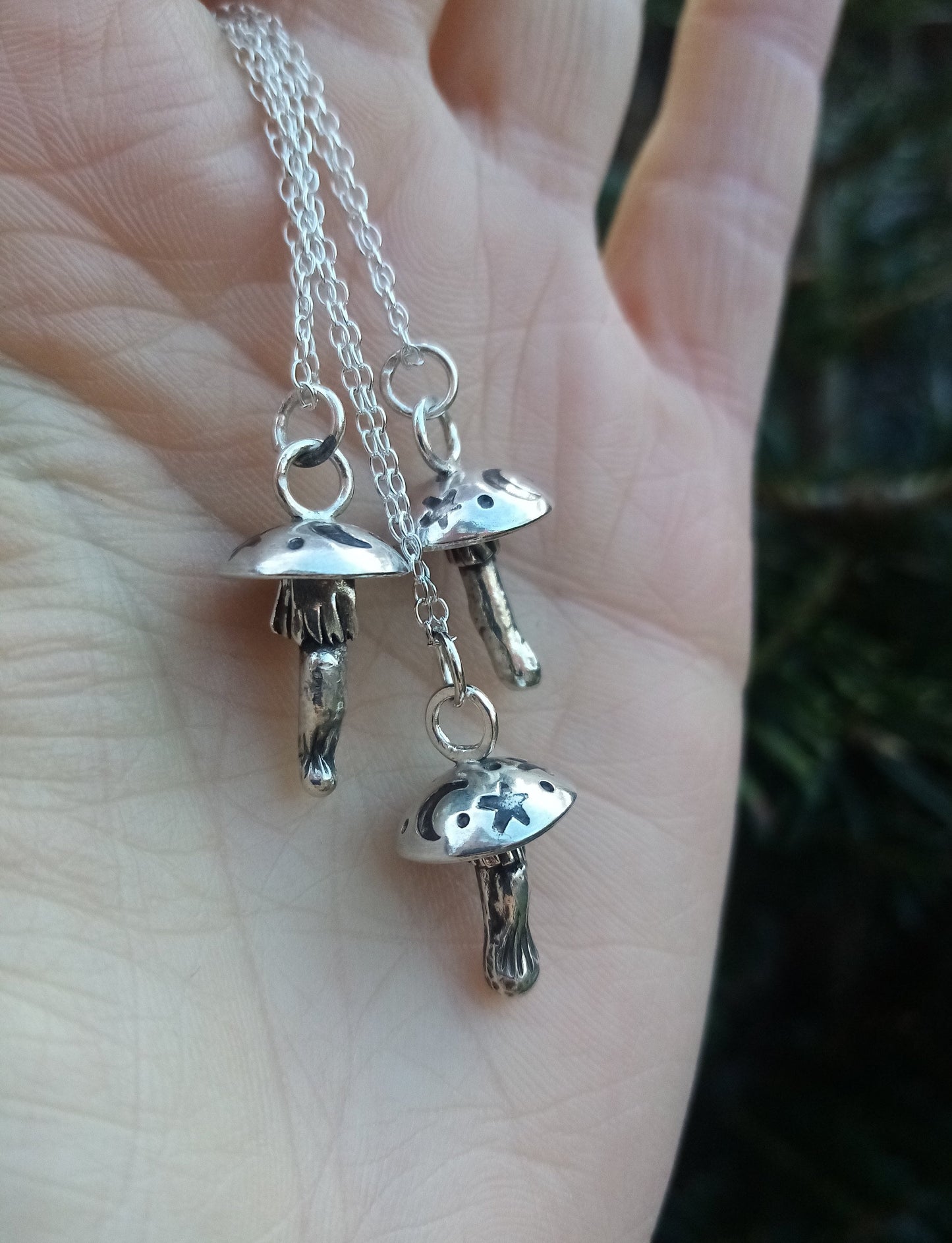 Sterling Silver Celestial Magic Mushroom Moon Pendant