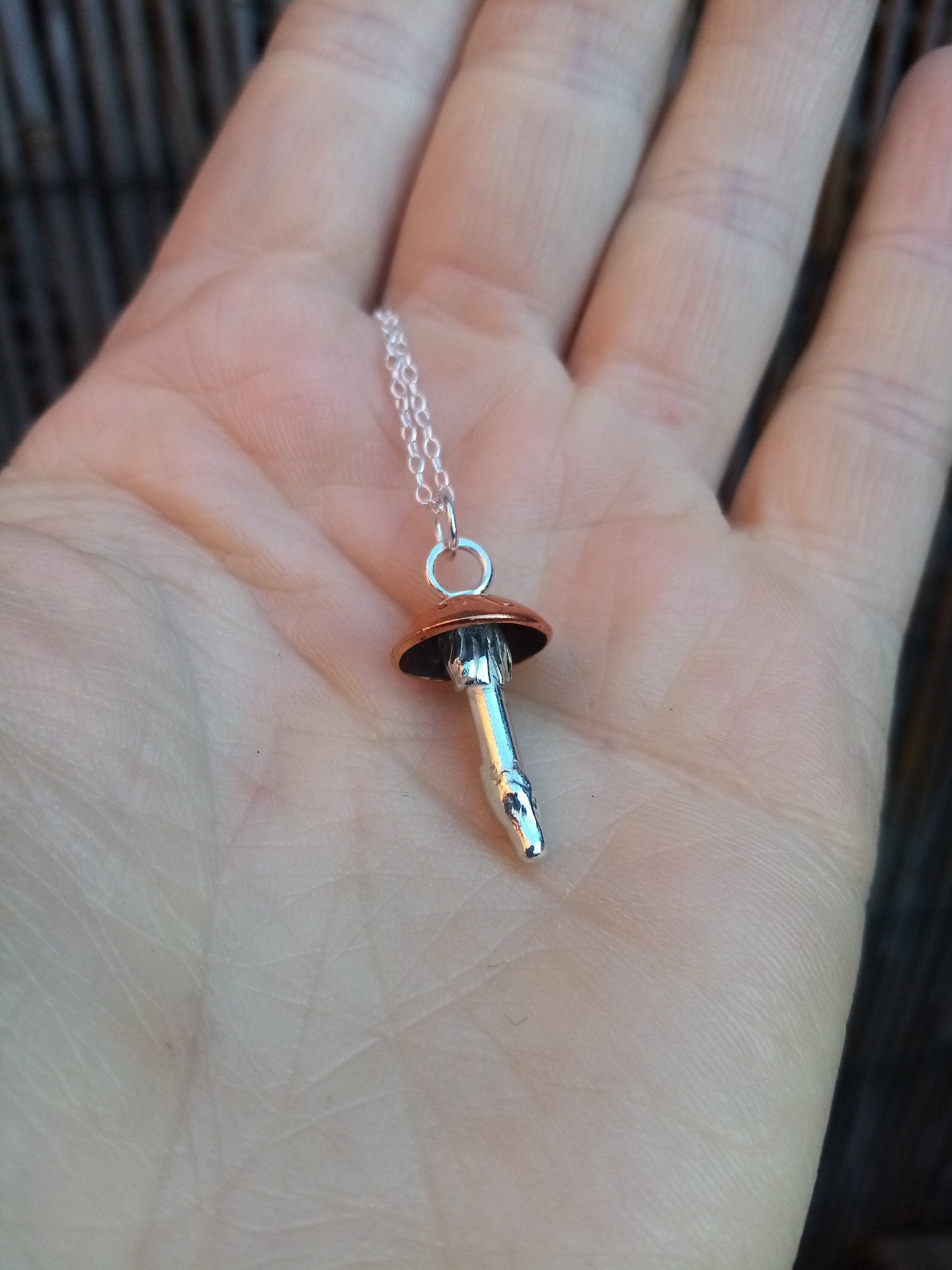 Sterling Silver and Copper Celestial Magic Mushroom Moon Pendant