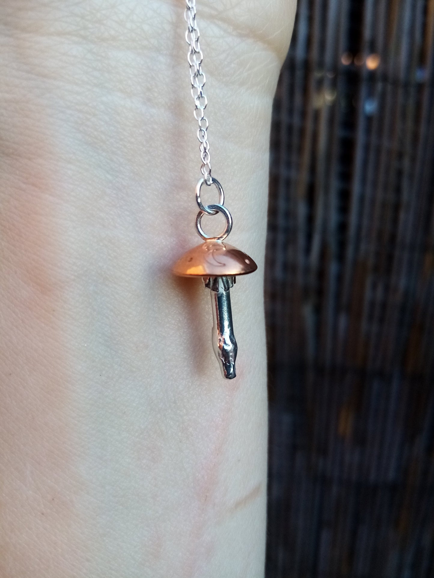 Sterling Silver and Copper Celestial Magic Mushroom Moon Pendant