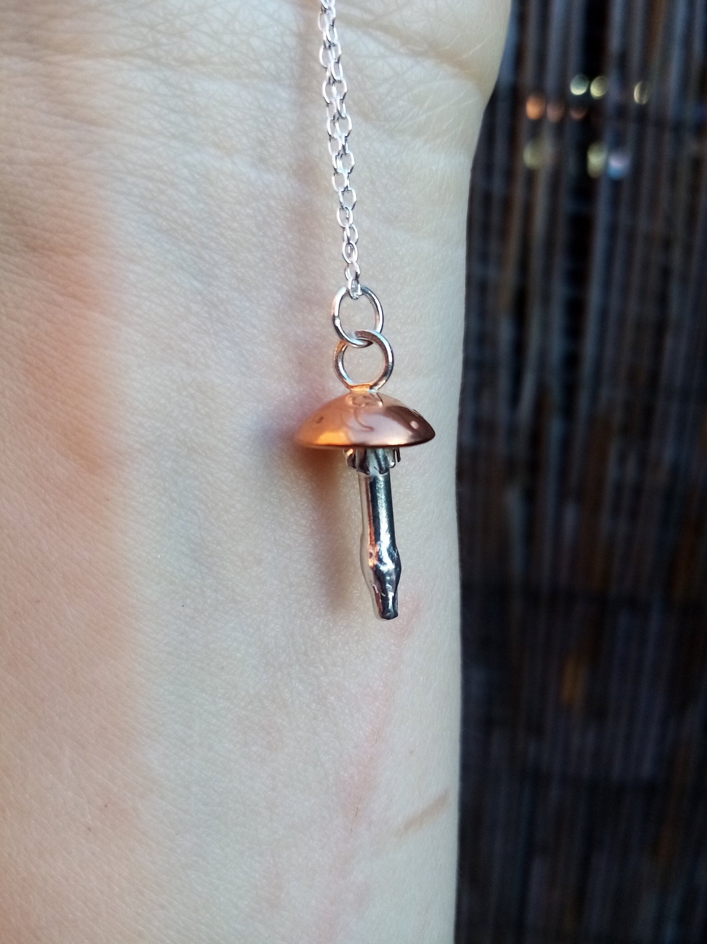 Sterling Silver and Copper Celestial Magic Mushroom Moon Pendant